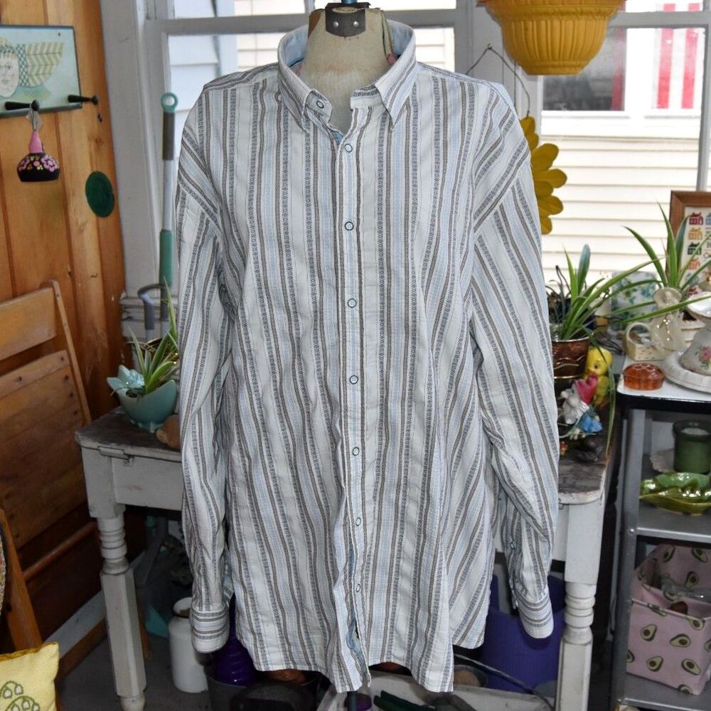 Luchiano Visconti Uomo Shirt Men’s 3XL Blue Gray Stripe Stretch Button Up